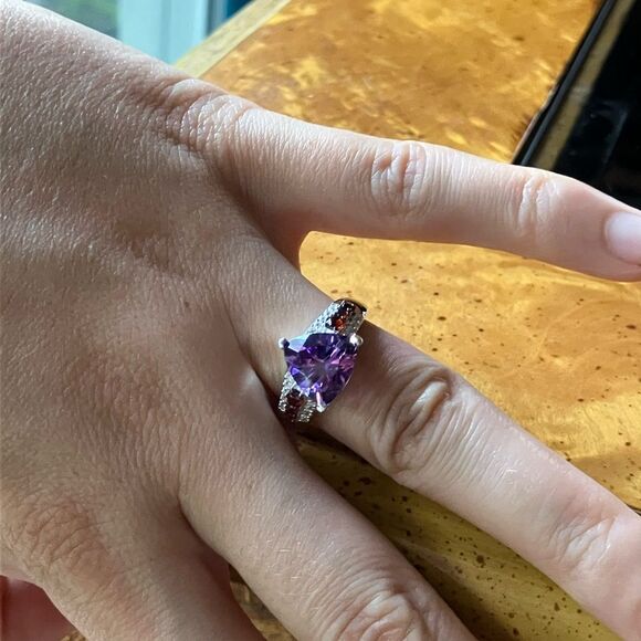 Moroccan Amethyst Red Garnet Sterling Silver Ring Size 7 - Picture 4 of 9